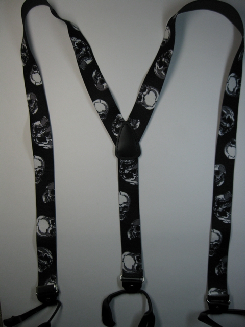 SKULL Button-On 1 1/2"x 48" "Y" STYLE LEATHER ENDS SUSPENDERS. YB-UB130N48SKUL